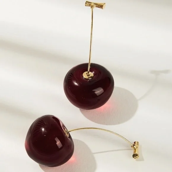 Dark Bing Cherry Drop Earrings - Picture 4 of 7